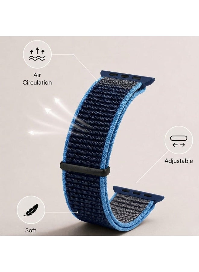 CATANES Breathable Nylon Sport Loop Band Compatible with Apple Watch 44mm 45mm 46mm 49mm for Women Men, iWatch Wrist Straps for Ultra 3 2, Se, Series 11 10 9 8 7 - navy blue - Image 3