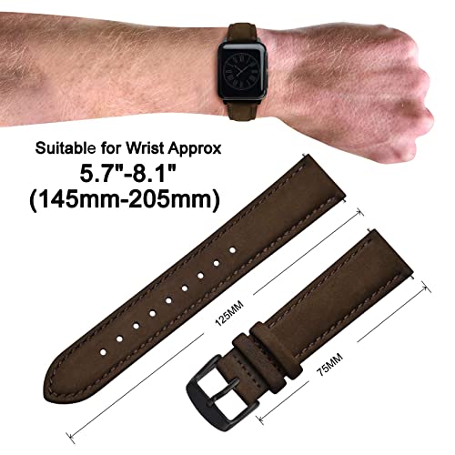 ANNEFIT 20mm Watch Band with Stainless Steel Black Buckle Vintage Nubuck Suede Soft Leather watch Strap with Quick Release Dark Brown - Image 3