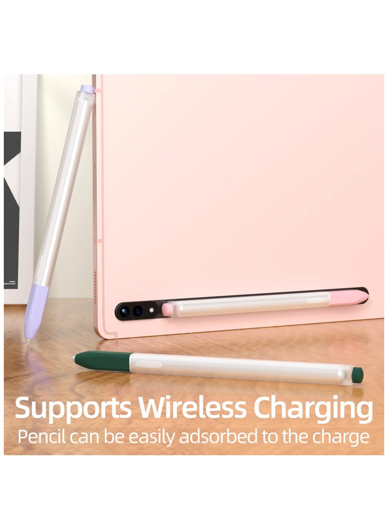 SYOSI 3 Pack Compatible with Samsung Galaxy Tab S7/S7+/S7 FE/S8/S8+/S8 Ultra/S9/S9+/S9 Ultra Pencil Case S Pen Case, Cute Classic Design, Silicone Protective Case. (Purple, Pink, Dark Green) - Image 3