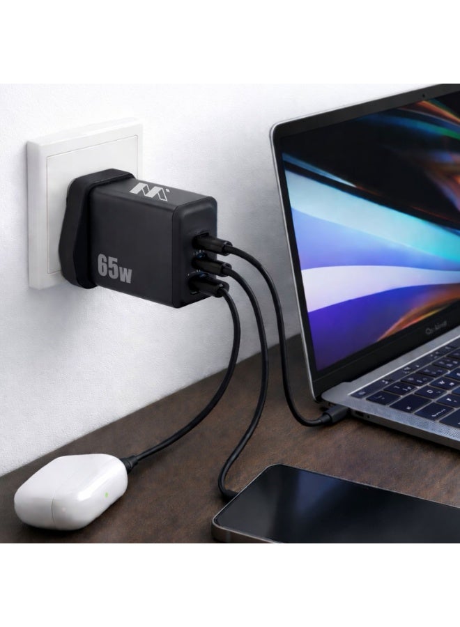 شاحن سريع من ماركتي بقوة 65 واط - شاحن جداري بثلاثة منافذ: منفذان USB-C ومنفذ USB-A، يدعم الشحن السريع لأجهزة آيفون وسامسونج وماك بوك وغيرها. - Image 4