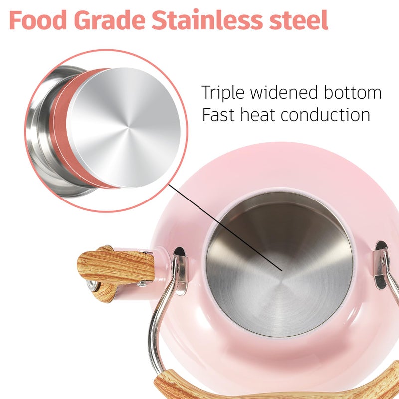 Foedo Tea Kettle,Whistling Tea Kettle Stovetop 2.6 Quart, Tea Pots for Stove Top Food Grade Stainless Steel,Wood Pattern Handle(Pink),With Anti Scald Towel - Image 5