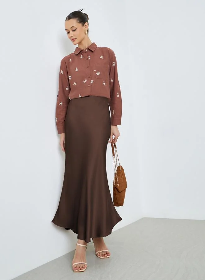 ستايلي بلوزة مُطرّزة بالزهور أكمام طويلة