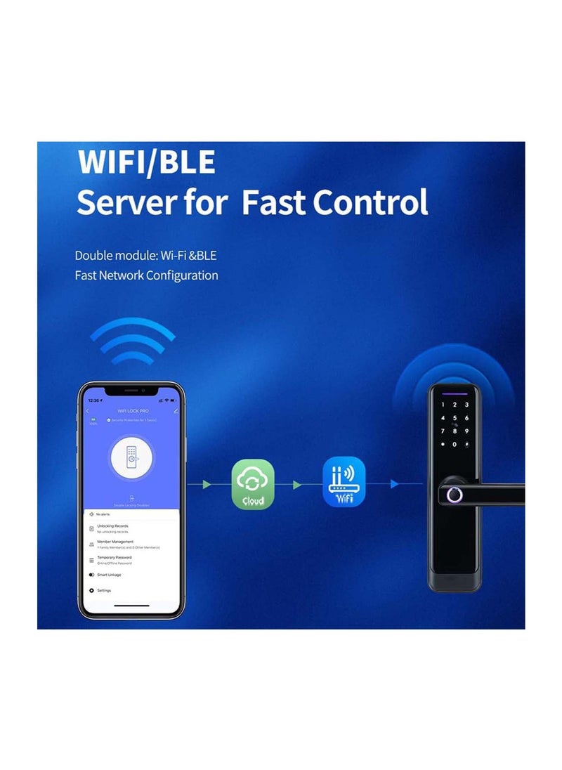 areb - AREB WiFi Smart Door Lock size 72 * 55 five unlocking methods Fingerprint PIN code app control key card emergency key automatic lock and anti theft security for homes and offices - Image 1