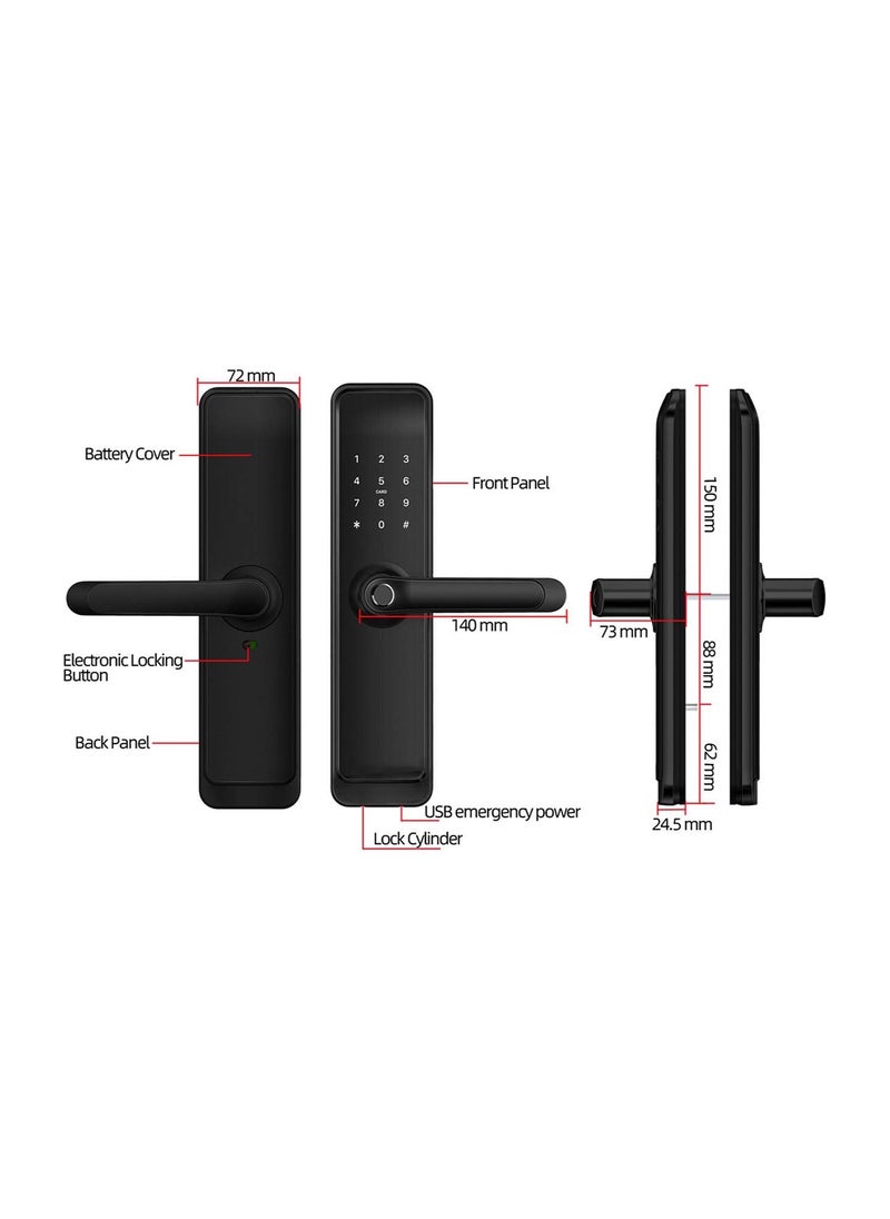 areb - AREB WiFi Smart Door Lock size 72 * 55 five unlocking methods Fingerprint PIN code app control key card emergency key automatic lock and anti theft security for homes and offices - Image 1