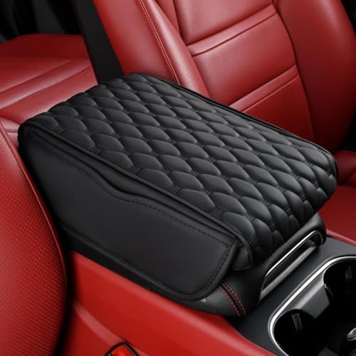 Eliane RT6 Universal Car Center Console Cover Armrest Cushion Pad Pillow with 2 Storage Side Pockets, Memory Foam, Leatherite, Interior Accessories Fit for All SUV's (1 Pcs-Black) - Image 1