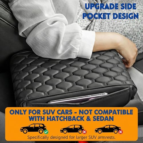 Eliane RT6 Universal Car Center Console Cover Armrest Cushion Pad Pillow with 2 Storage Side Pockets, Memory Foam, Leatherite, Interior Accessories Fit for All SUV's (1 Pcs-Black) - Image 2