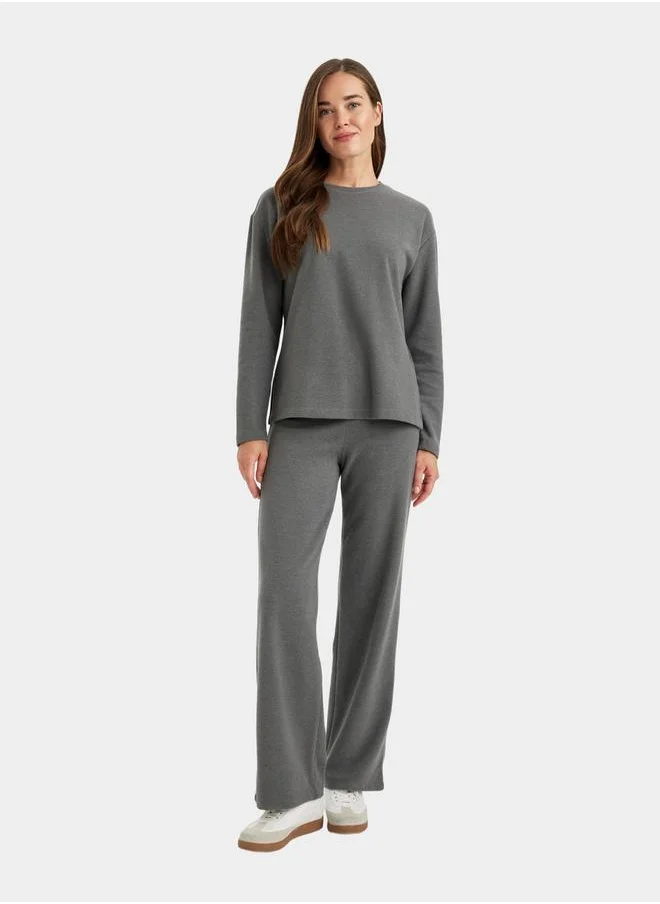 ديفاكتو Wide Leg High Rise Knit Trousers