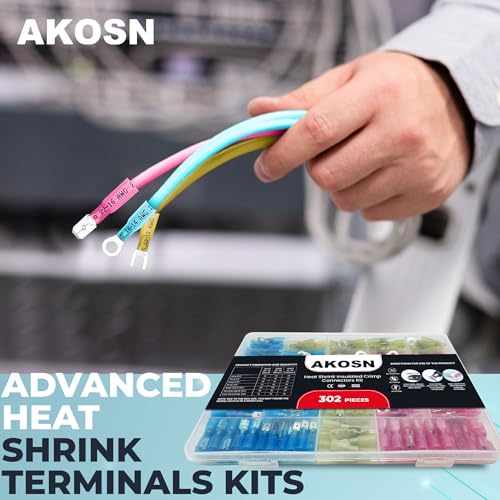 AKOSN 302 Pcs Heat Shrink Wiring Connectors Kits, Eletrical Wire Terminals, Crimp Insulated Connector Assortment- Ring Fork Spade Splices, Waterproof, for Marine, Automotive, 21Size, 16-14 22-18 12-10 Gauge - Image 3