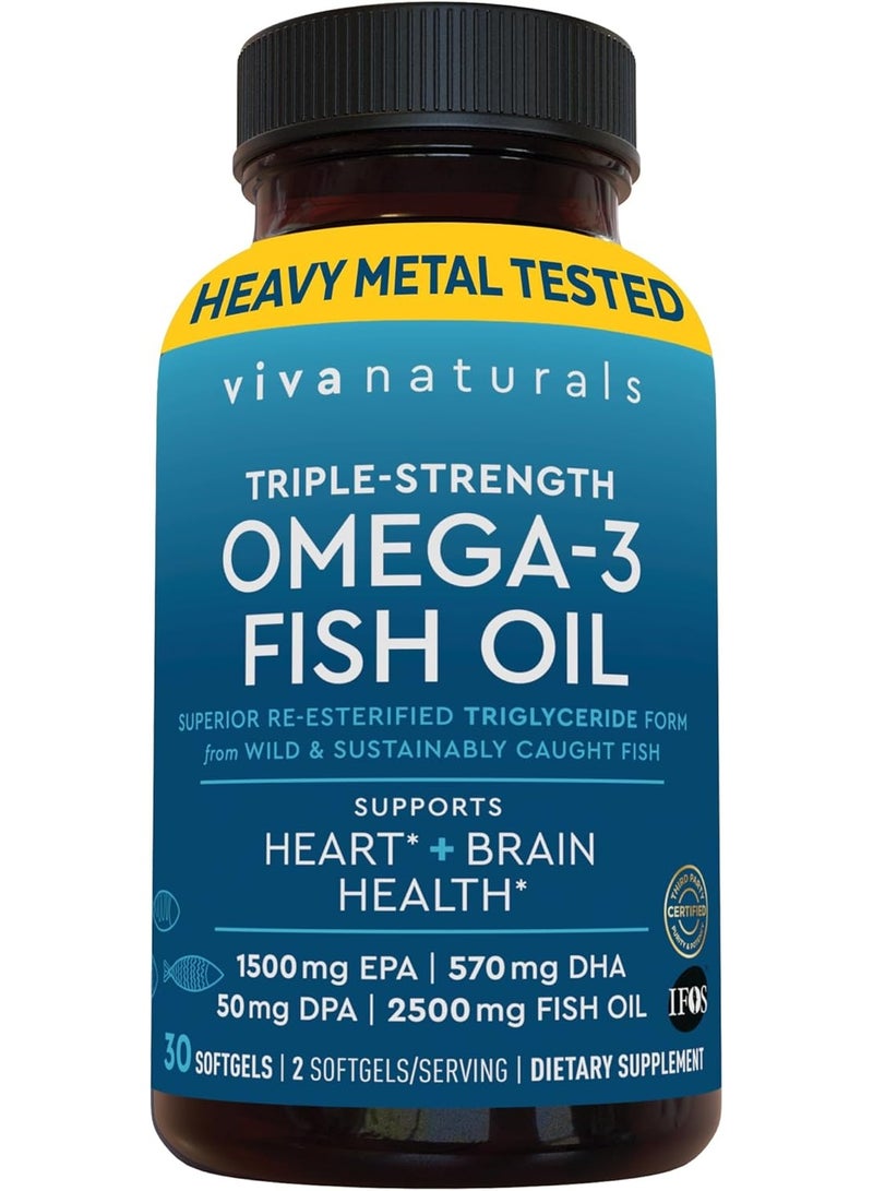 Viva Naturals Omega 3 Fish Oil Supplement, 30 Softgels (1500mg of EPA & 568mg of DHA) - Image 1