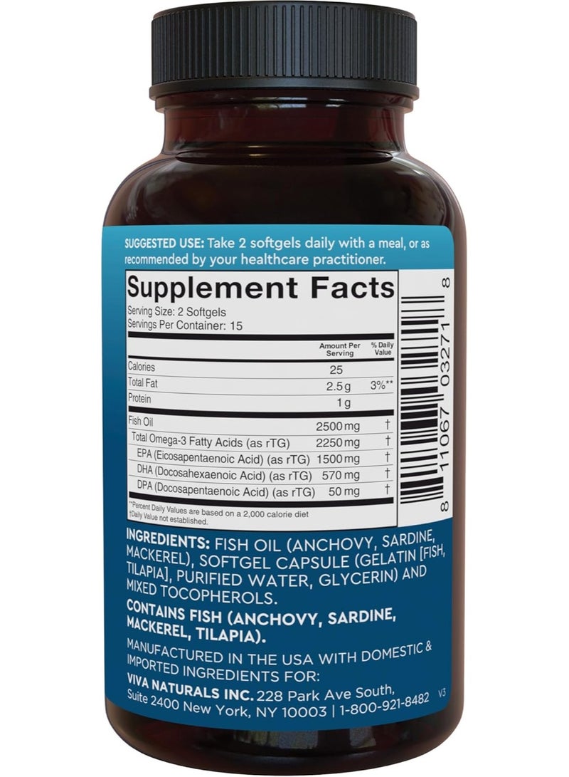 Viva Naturals Omega 3 Fish Oil Supplement, 30 Softgels (1500mg of EPA & 568mg of DHA) - Image 5