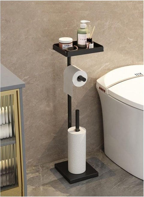 Toilet Paper Holder Stand with Phone Shelf Bathroom Toliet Decor Decoration Tissue Roll Free Standing Storage for Floor Dispenser
