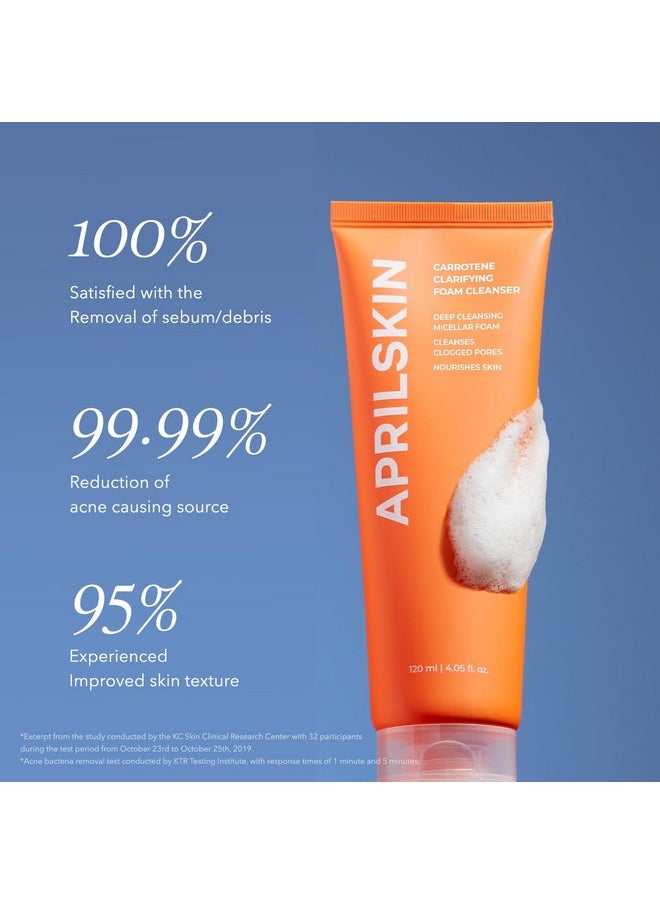 APRILSKIN - Aprilskin Carrotene Clarifying Foam Cleanser - Deep Cleansing with BHAs & Sebum Control for Oily, Sensitive, Acne-Prone Skin - 120ml - Vegan, Cruelty Free - Image 1