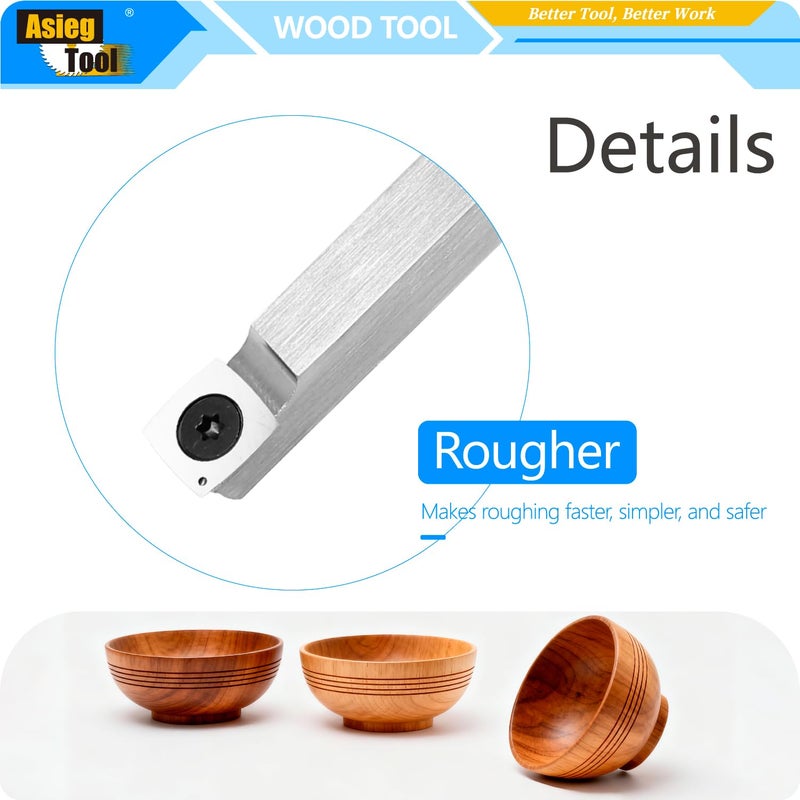 Asieg Tool 19.68 Inches Carbide Tipped Lathe Wood Turning Tools Rougher Chisel Tool Bar with 15mm Square Radius Carbide Insert for Wood Hobbyist or DIY or Carpenter - Image 4