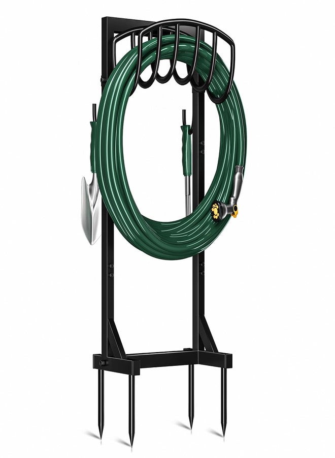 Kesfitt Garden Hose Holder with 4 Spikes & 2 Tool Hooks,Freestanding Water Hose Holders Heavy Duty Metal Hose Reel Stand Hose Hanger, Outdoor Detachable Garden Hose Storage Rack for Outside Lawn Yard - Image 1