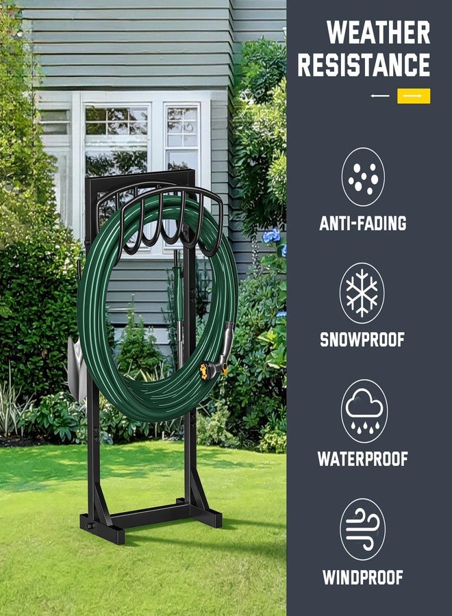 Kesfitt Garden Hose Holder with 4 Spikes & 2 Tool Hooks,Freestanding Water Hose Holders Heavy Duty Metal Hose Reel Stand Hose Hanger, Outdoor Detachable Garden Hose Storage Rack for Outside Lawn Yard - Image 5