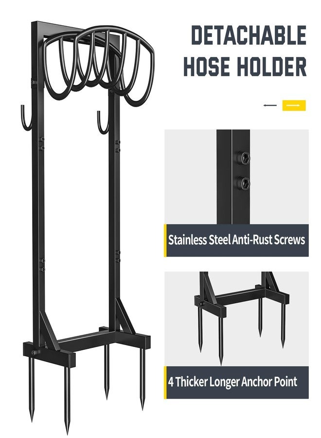 Kesfitt Garden Hose Holder with 4 Spikes & 2 Tool Hooks,Freestanding Water Hose Holders Heavy Duty Metal Hose Reel Stand Hose Hanger, Outdoor Detachable Garden Hose Storage Rack for Outside Lawn Yard - Image 3