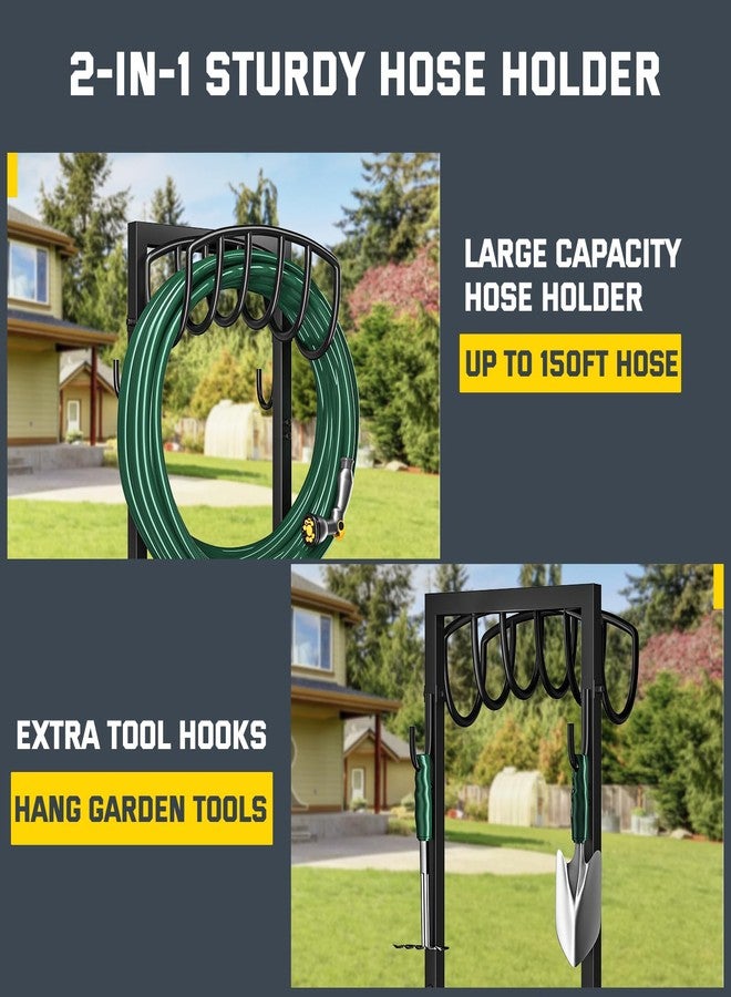 Kesfitt Garden Hose Holder with 4 Spikes & 2 Tool Hooks,Freestanding Water Hose Holders Heavy Duty Metal Hose Reel Stand Hose Hanger, Outdoor Detachable Garden Hose Storage Rack for Outside Lawn Yard - Image 2