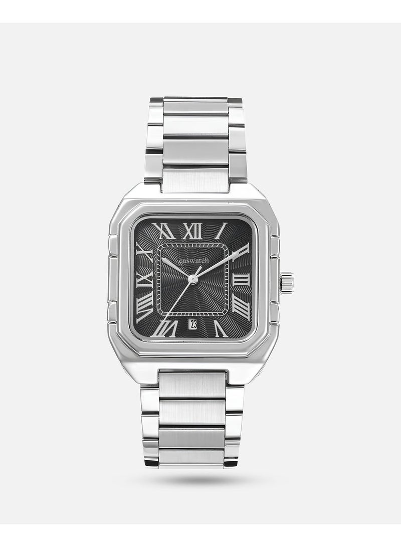 Men's luxury watch in silver with a black dial - Image 2