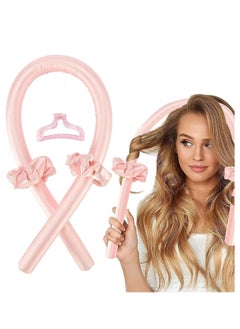 Pink Heatless Hair Curlers for Medium & Long Hair - Hair Curler, Heat Silk Curls Headband, Scrunchies and Hair Clip - Curling Rod, Hair Roller Ribbon for DIY, Hair Styling Tools Heatless