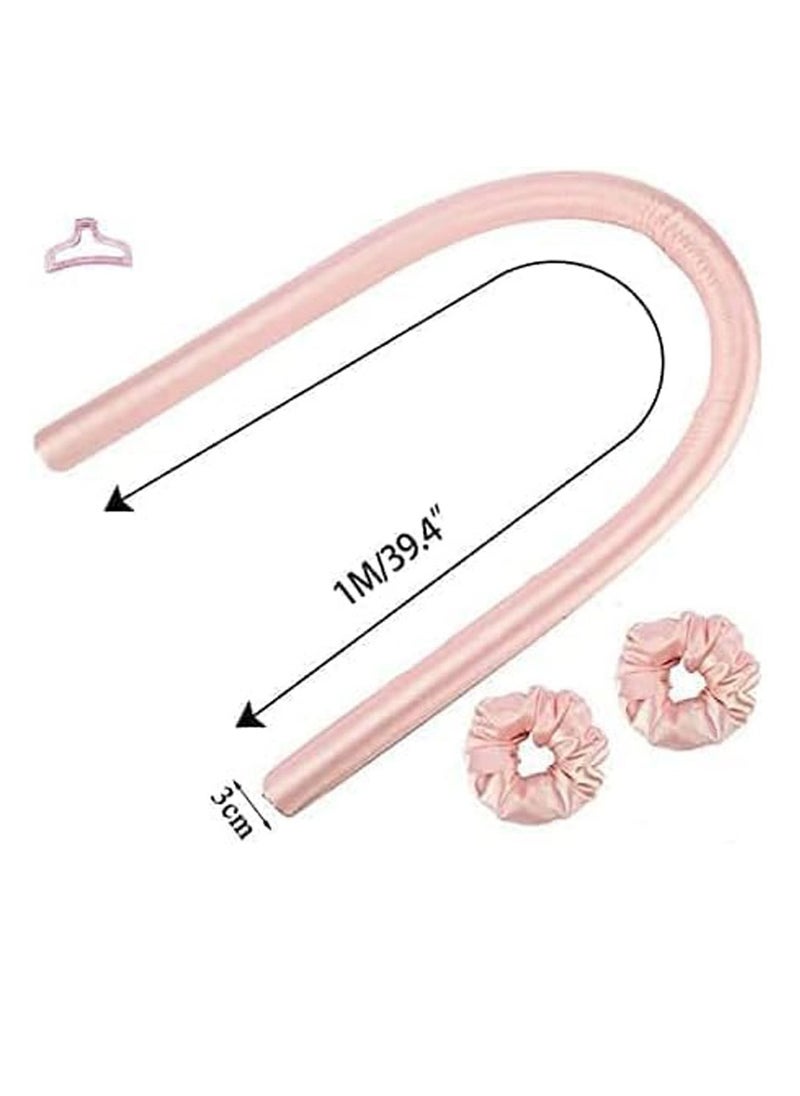 Premify - Pink Heatless Hair Curlers for Medium & Long Hair - Hair Curler, Heat Silk Curls Headband, Scrunchies and Hair Clip - Curling Rod, Hair Roller Ribbon for DIY, Hair Styling Tools Heatless - Image 1