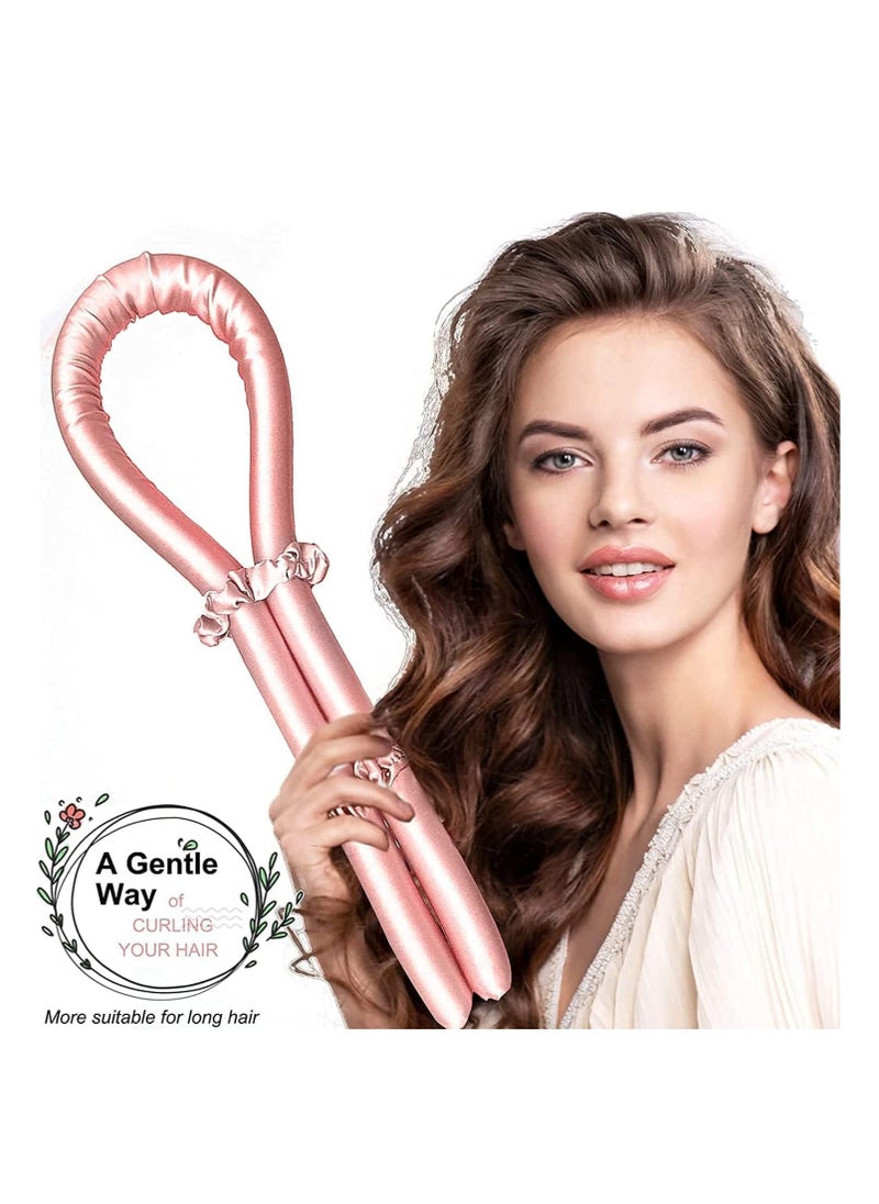 Premify - Pink Heatless Hair Curlers for Medium & Long Hair - Hair Curler, Heat Silk Curls Headband, Scrunchies and Hair Clip - Curling Rod, Hair Roller Ribbon for DIY, Hair Styling Tools Heatless - Image 1