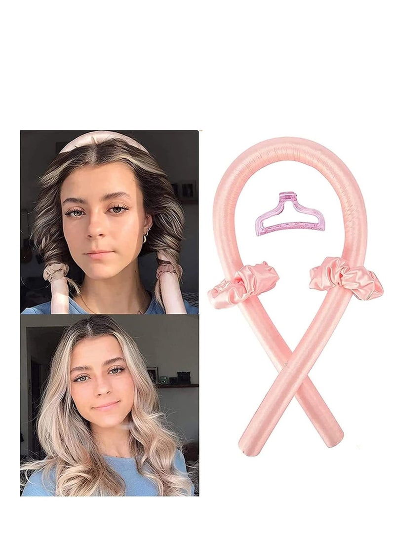 Premify - Pink Heatless Hair Curlers for Medium & Long Hair - Hair Curler, Heat Silk Curls Headband, Scrunchies and Hair Clip - Curling Rod, Hair Roller Ribbon for DIY, Hair Styling Tools Heatless - Image 1