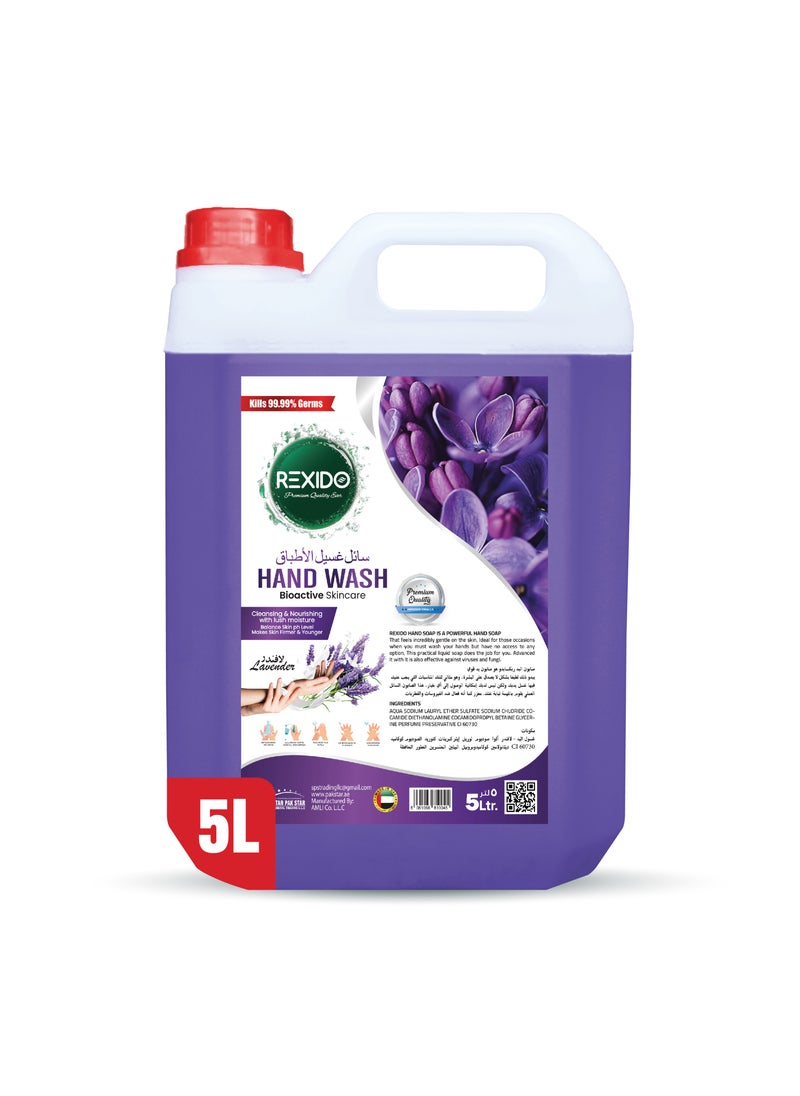 REXIDO - Premium Antibacterial Hand Wash Liquid, Classic Lavender, 5 Liter, Strong Germ Protection WithBio Active Skin Care, Cleansing & Nourishing, for Firmer, Younger-Looking Skin - Image 1