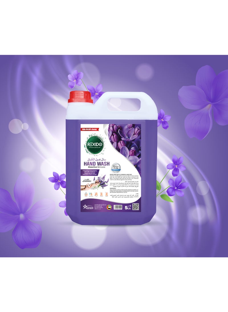 REXIDO - Premium Antibacterial Hand Wash Liquid, Classic Lavender, 5 Liter, Strong Germ Protection WithBio Active Skin Care, Cleansing & Nourishing, for Firmer, Younger-Looking Skin - Image 1