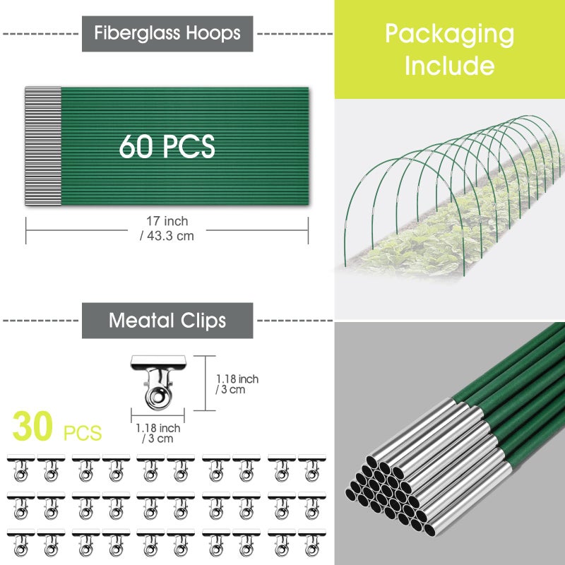 Rifny 60 PCS Garden Hoops for Raised Beds, Rifny 10 Sets Greenhouse Hoops Kit of 8 FT Long Grow Tunnel, Rust-Free Fiberglass Garden Support Poles for Insect Mesh Netting Freeze Plant Cover (Green) - Image 4