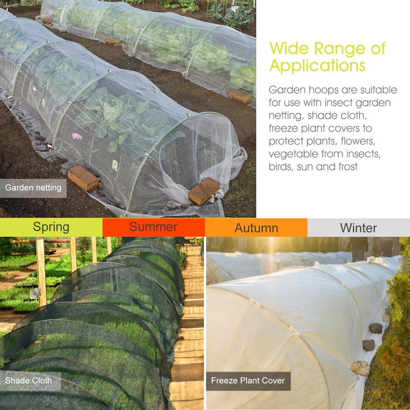 Rifny 60 PCS Garden Hoops for Raised Beds, Rifny 10 Sets Greenhouse Hoops Kit of 8 FT Long Grow Tunnel, Rust-Free Fiberglass Garden Support Poles for Insect Mesh Netting Freeze Plant Cover (Green) - Image 3