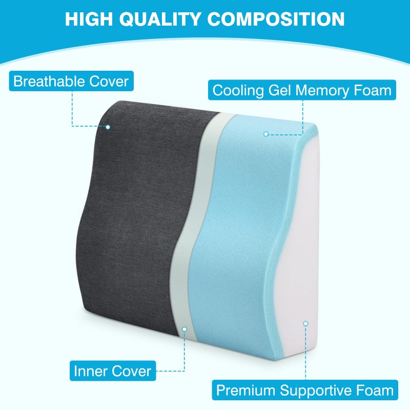 TANYOO Back Support Pillow for Recliner Dual Layer Lumbar Support Pillow with Gel Memory Foam Ergonomic Orthopedic Lumbar Cushions for Elderly Lower Back Pain Relief Washable Cover Dark Grey - Image 2