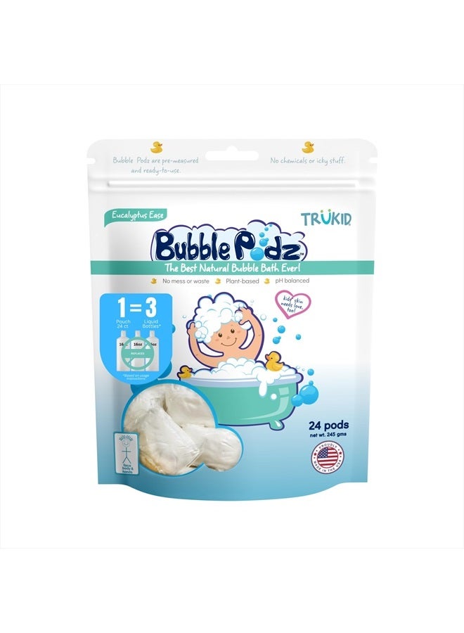 TruKid Bubble Podz Bubble Bath for Baby & Kids, Gentle Refreshing Bath Bomb for Sensitive Skin, pH Balance 7 for Eye Sensitivity, Natural Moisturizers and Ingredients, Eucalyptus (24 Podz) - Image 1