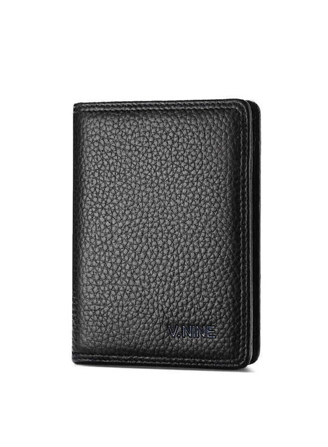 V.nine Card Holder, Top-grain Leather, Slim, Vintage, Driver's License Holder, Bank Card Case, Birthday Gift For Husband Or Boyfriend, Valentine's Day Gift, Mini Id Holder, Compact, Ultra-thin, New Year Gift For Men And Women, Black - Image 3
