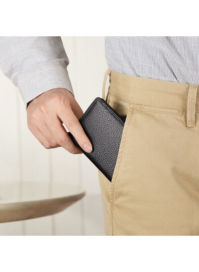 V.nine Card Holder, Top-grain Leather, Slim, Vintage, Driver's License Holder, Bank Card Case, Birthday Gift For Husband Or Boyfriend, Valentine's Day Gift, Mini Id Holder, Compact, Ultra-thin, New Year Gift For Men And Women, Black - Image 1