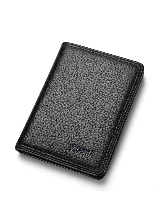 V.nine Card Holder, Top-grain Leather, Slim, Vintage, Driver's License Holder, Bank Card Case, Birthday Gift For Husband Or Boyfriend, Valentine's Day Gift, Mini Id Holder, Compact, Ultra-thin, New Year Gift For Men And Women, Black - Image 2