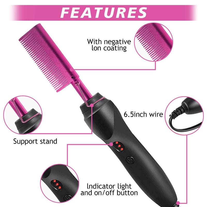 Goiple Hot Comb Hair Straightener for Natural Black Hair and Lace Front Wigs - Electric Heat Pressing Comb Set With Lace Melting Spray and Wig Glue Kit - Image 3