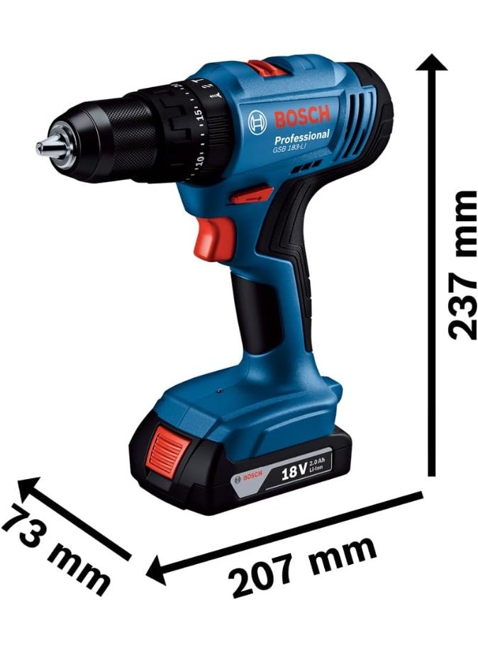 BOSCH مثقاب/سائق تأثير لاسلكي احترافي GSB 183-LI (1 × بطارية GBA 18V 2.0Ah، شاحن GAL 18V-20 احترافي) - Image 3