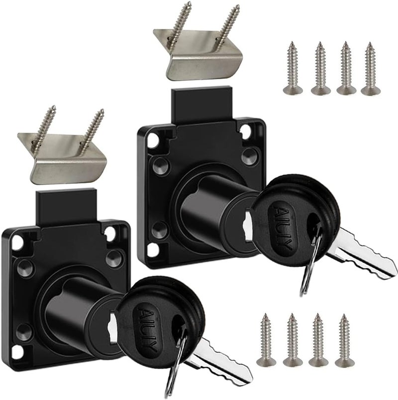 Junrbx Cabinet Drawer Lock,Mailbox Lock, Model CT-138-22,for Fixing Important Documents and Drawers (Opening Diameter 0.75inch/19MM), Suitable for Door Panels with A Thickness of 17 mm-22 mm. 2 PCS [Black] - Image 1