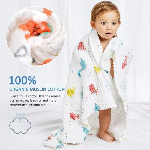 Little Boo 6 Layer Muslin Cotton Printed Bath Towel for Babies Cotton Super Soft Towels for Newborn Baby Absorbent Bathing Towel,Kids Boys and Girls Size 50 x100 cm -Print May Vary (Pack of 1) - Image 2