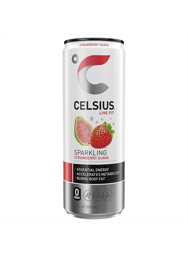 مشروب الطاقة الأساسي الفوار بنكهة الفراولة والجوافة، 12 أونصة سائلة