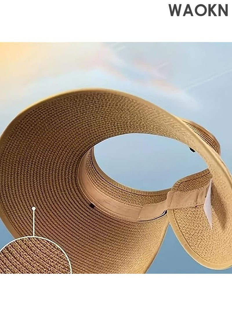 WAOKN Women's Summer Sun Hat Wide Brim UPF 50+ UV Protection - Fashion Foldable Straw Beach Hat with Adjustable Chin Strap - Lightweight Breathable for Outdoor Hiking, Gardening, Travel - Packable in Carry Bag (Beige, One Size) - Image 5