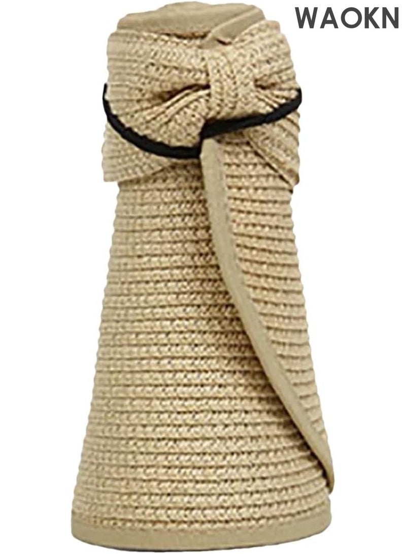 WAOKN Women's Summer Sun Hat Wide Brim UPF 50+ UV Protection - Fashion Foldable Straw Beach Hat with Adjustable Chin Strap - Lightweight Breathable for Outdoor Hiking, Gardening, Travel - Packable in Carry Bag (Beige, One Size) - Image 1