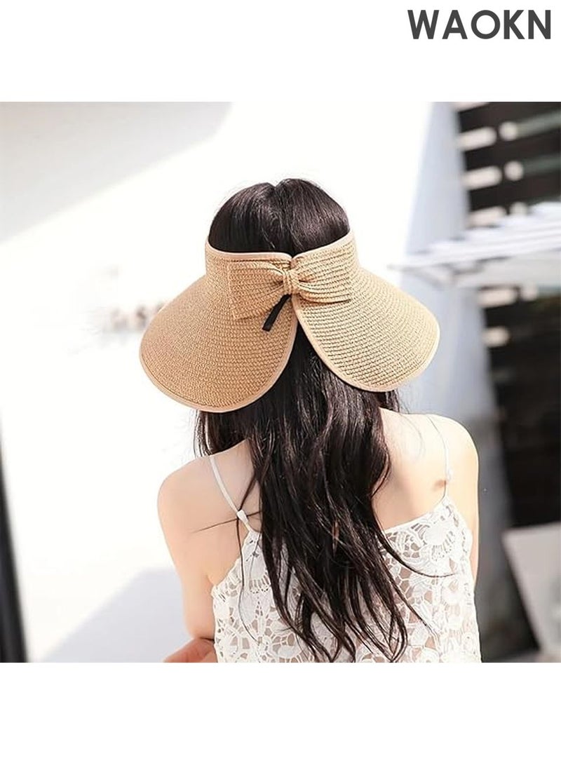 WAOKN Women's Summer Sun Hat Wide Brim UPF 50+ UV Protection - Fashion Foldable Straw Beach Hat with Adjustable Chin Strap - Lightweight Breathable for Outdoor Hiking, Gardening, Travel - Packable in Carry Bag (Beige, One Size) - Image 3