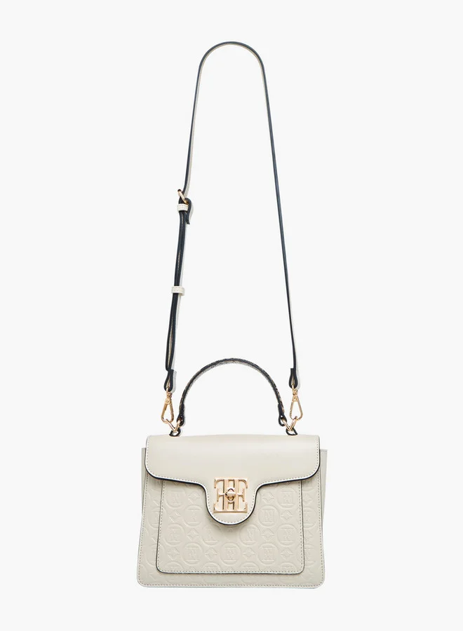 ELLE Monogram Embossed Satchel Bag with Top Handle
