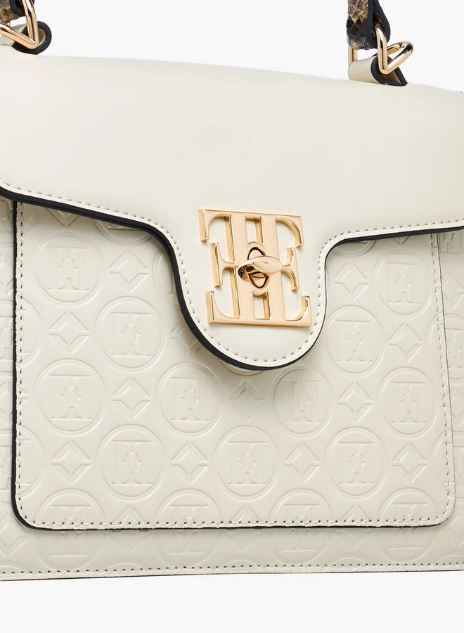 ELLE Monogram Embossed Satchel Bag with Top Handle