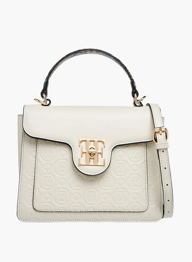 ELLE Monogram Embossed Satchel Bag with Top Handle