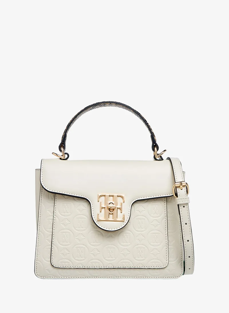 ELLE Monogram Embossed Satchel Bag with Top Handle