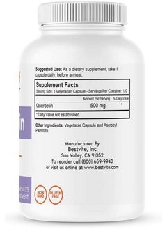 BESTVITE Quercetin 500Mg (240 Vegetarian Capsules)(120 X 2) No Stearates No Silicon Dioxide Vegan Non Gmo Gluten Free  - Image 3