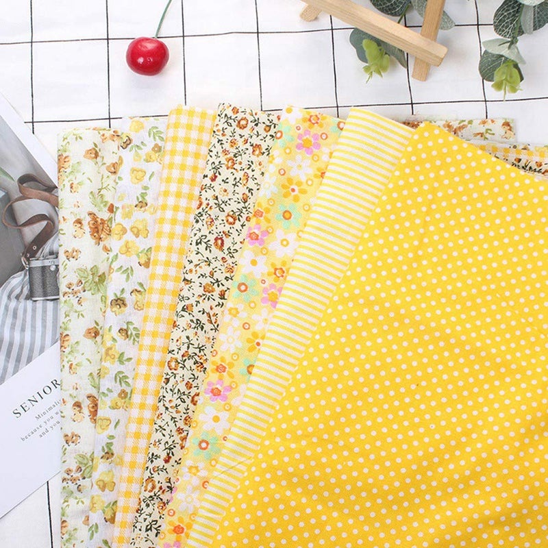Cotton Fabric Squares For Quilting Sewing DIY Yellow 25x25cm 7 Pack - Image 3