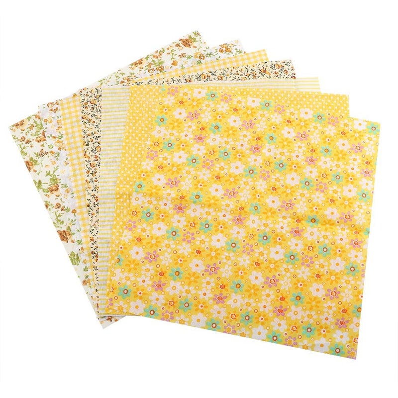 Cotton Fabric Squares For Quilting Sewing DIY Yellow 25x25cm 7 Pack - Image 2